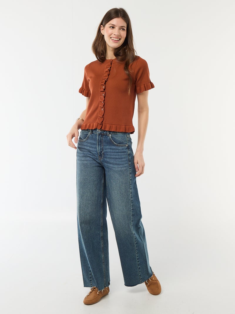 Gilet avec boutonnage et manches volantés Marron - Kiabi