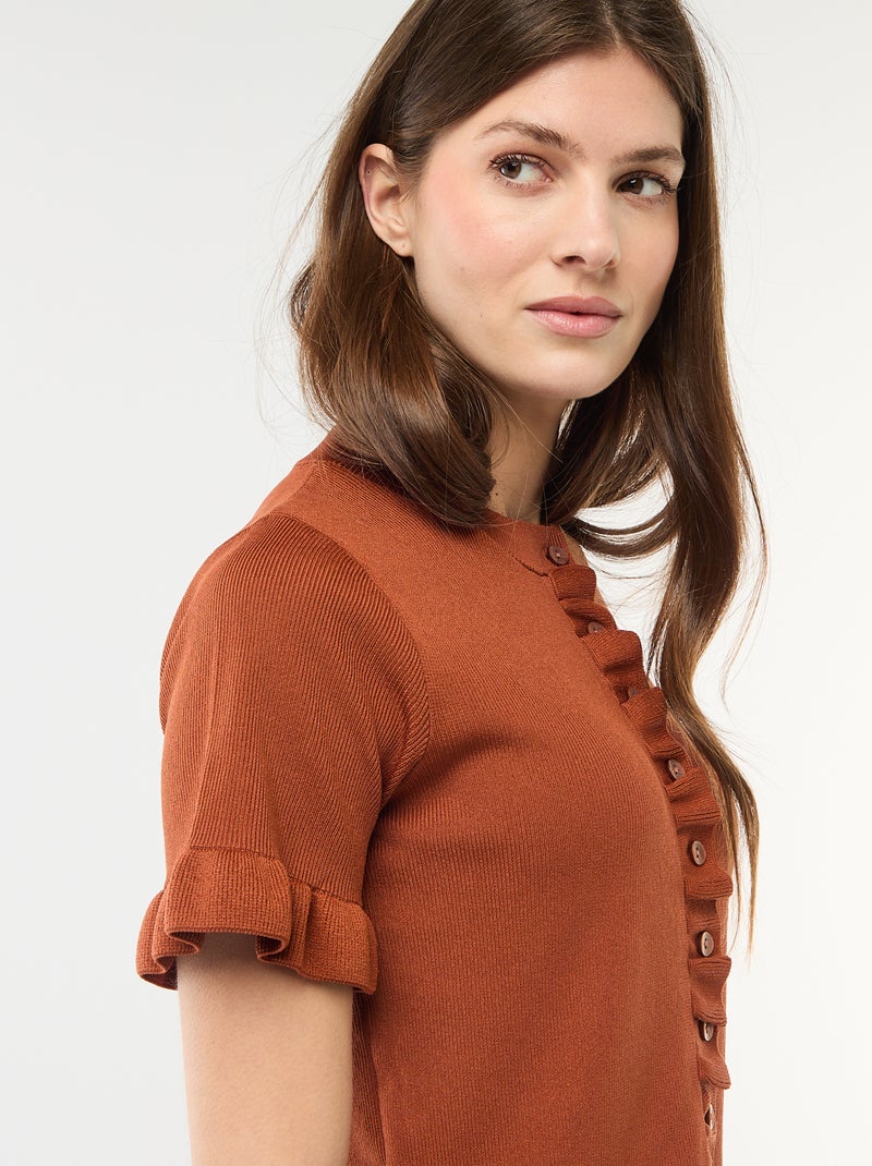 Gilet avec boutonnage et manches volantés Marron - Kiabi