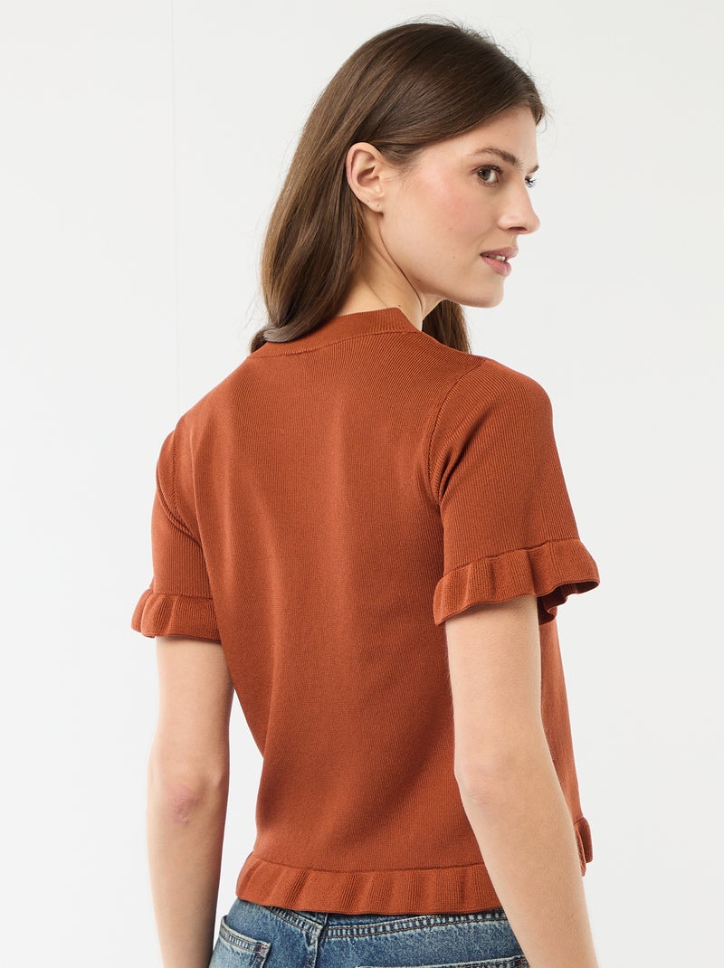 Gilet avec boutonnage et manches volantés Marron - Kiabi