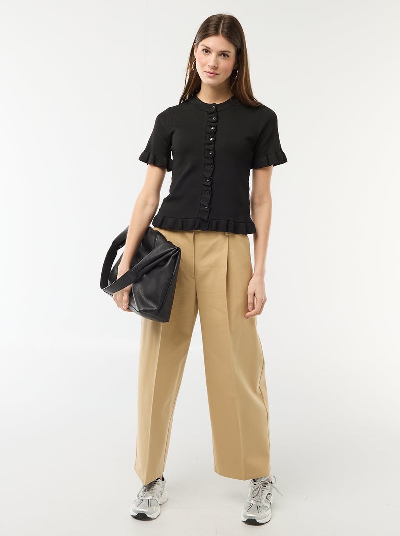 Gilet avec boutonnage et manches volantés Noir - Kiabi