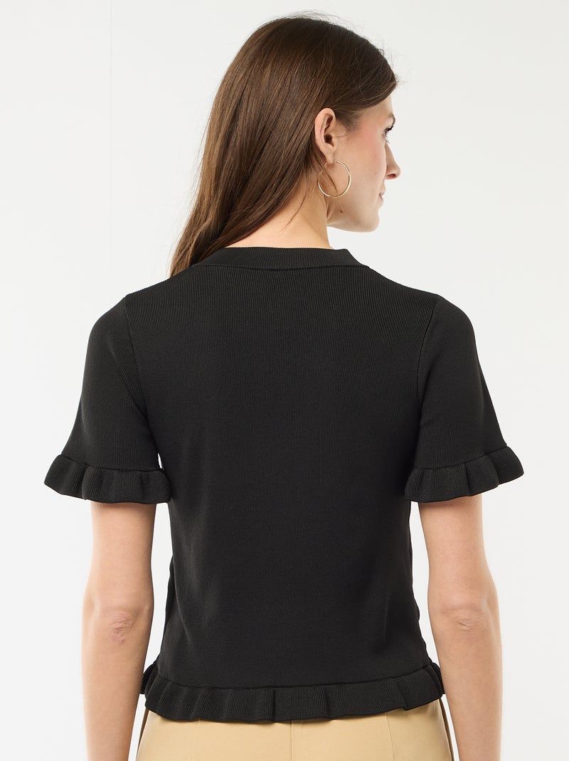 Gilet avec boutonnage et manches volantés Noir - Kiabi