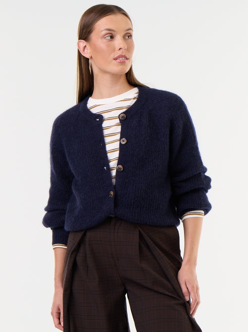 Gilet boutonnée en mohair et laine mélangé - Kiabi