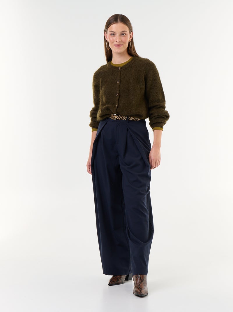 Gilet boutonnée en mohair et laine mélangé Kaki - Kiabi