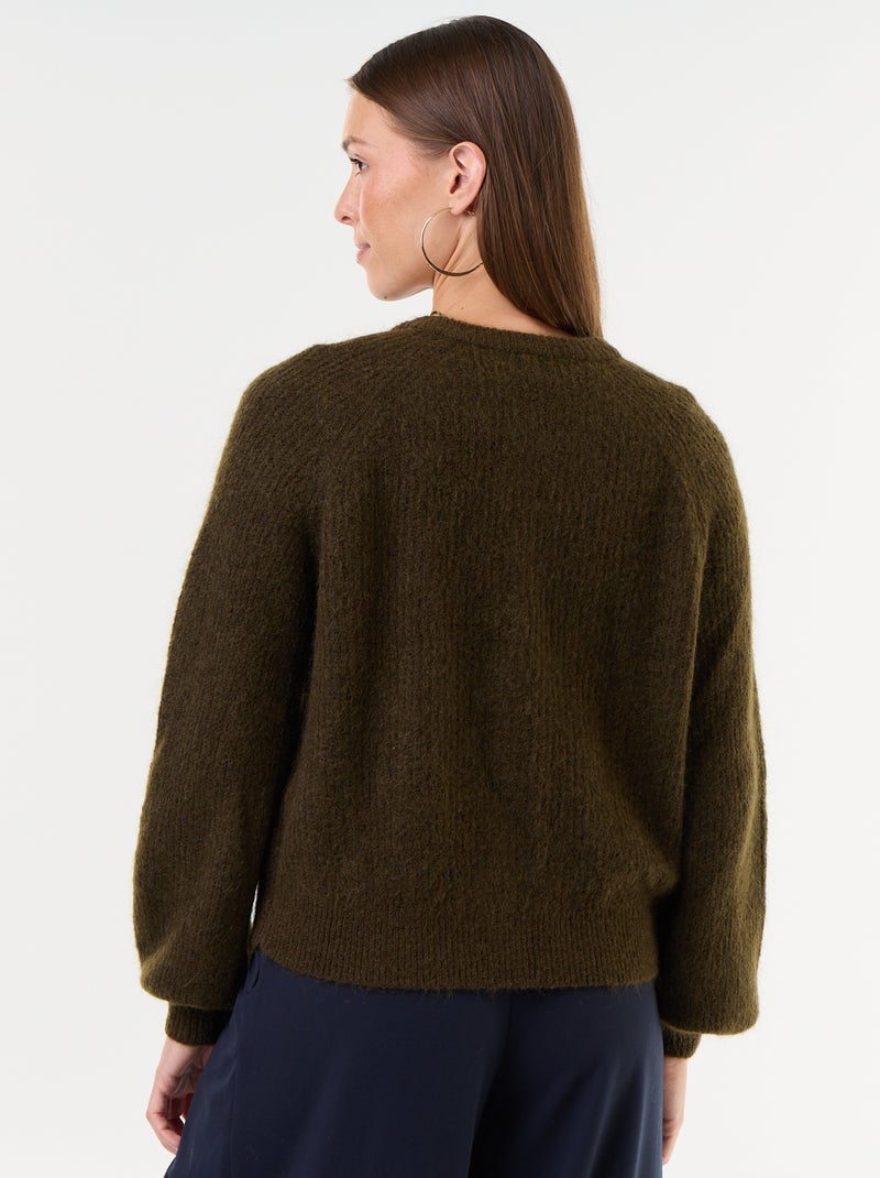 Gilet boutonnée en mohair et laine mélangé Kaki - Kiabi