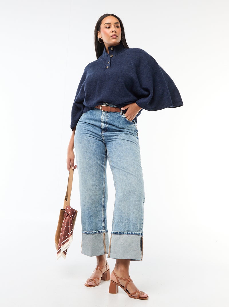 Gilet cape en maille grosse jauge Bleu - Kiabi