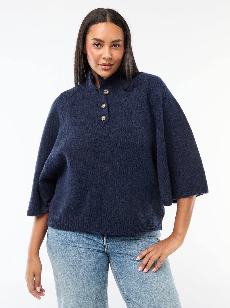 Gilet cape en maille grosse jauge Bleu - Kiabi