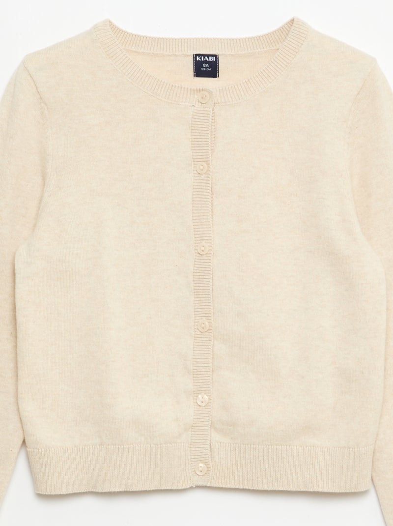 Gilet col rond léger uni Beige - Kiabi