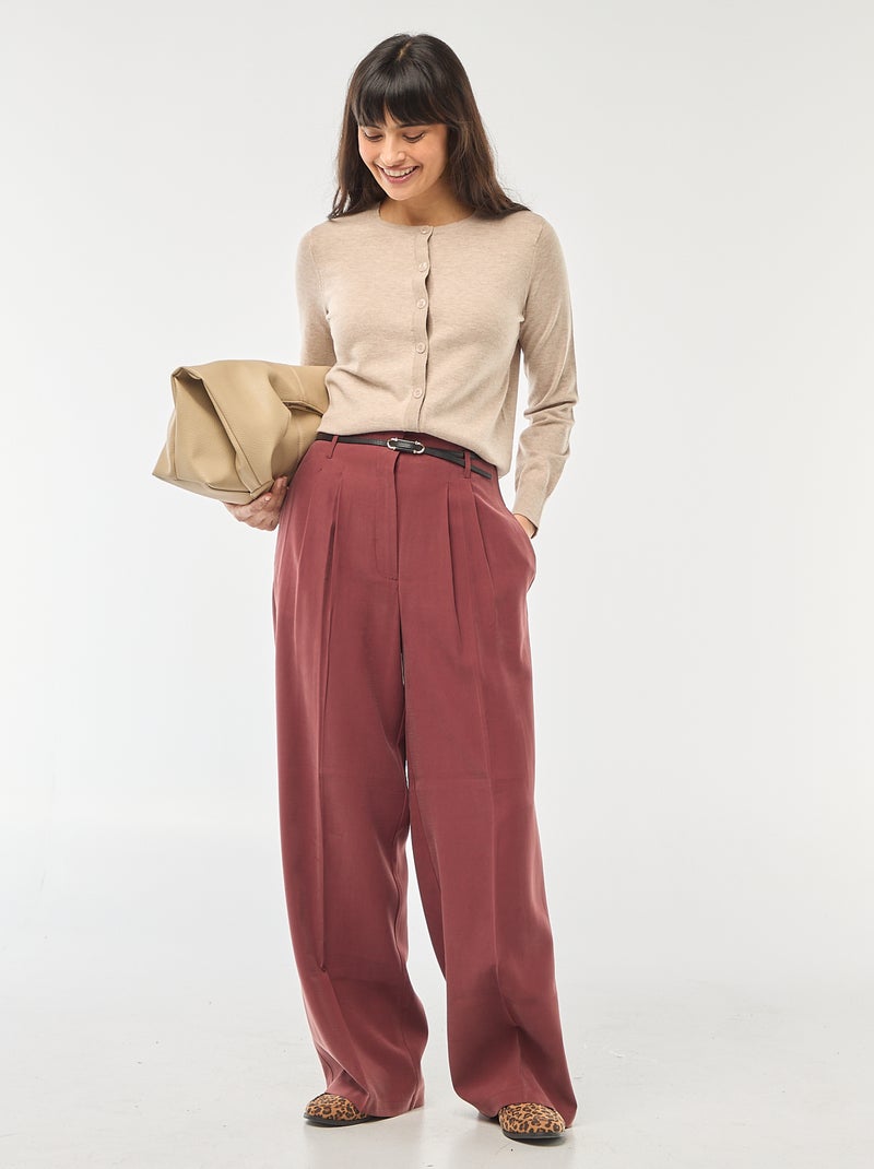 Gilet col rond uni Beige - Kiabi