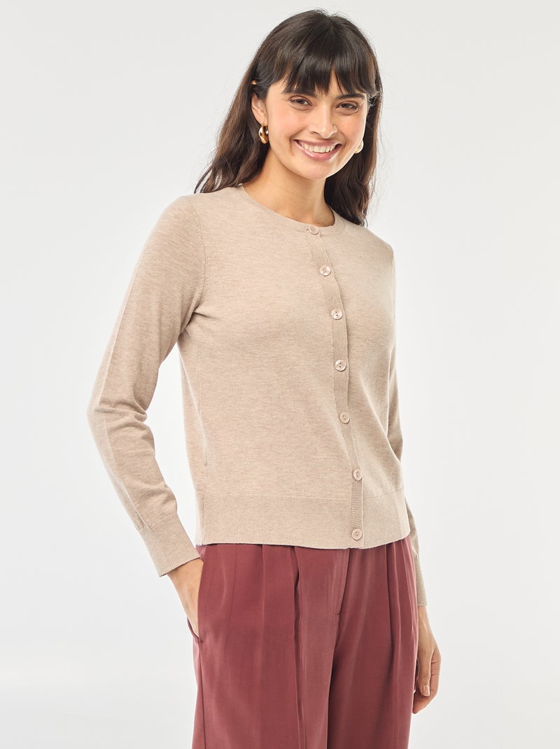 Gilet col rond uni Beige - Kiabi