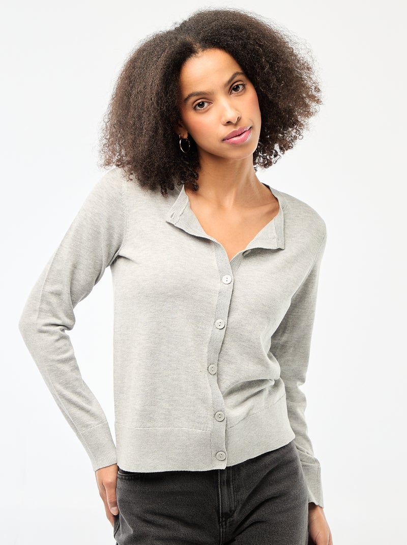 Gilet col rond uni Gris - Kiabi