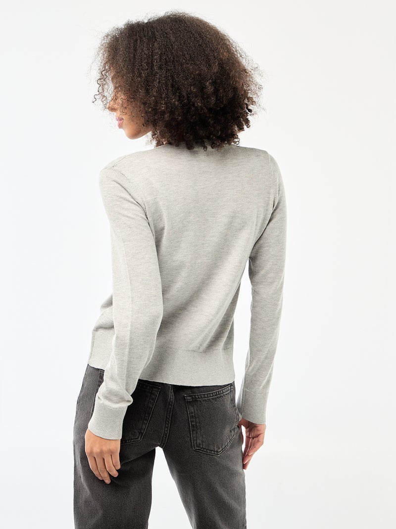 Gilet col rond uni Gris - Kiabi