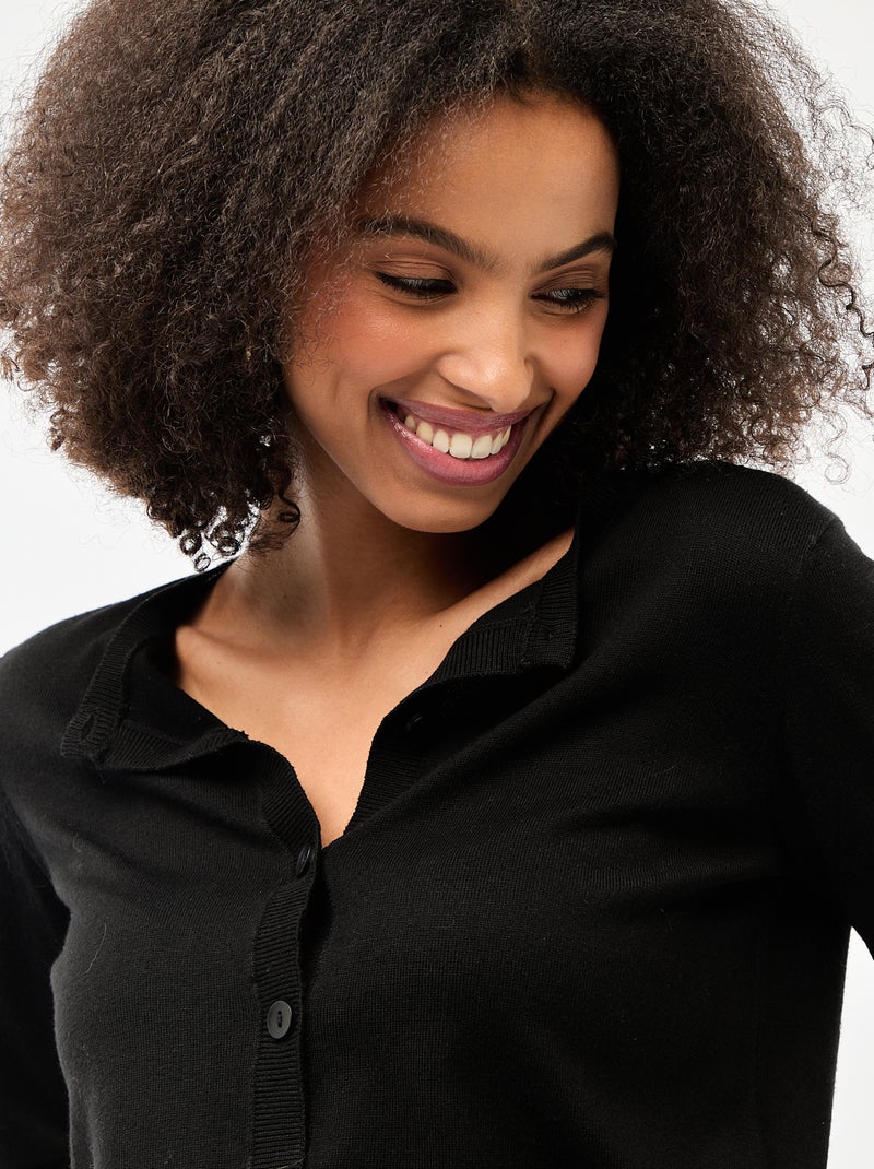 Gilet col rond uni Noir - Kiabi