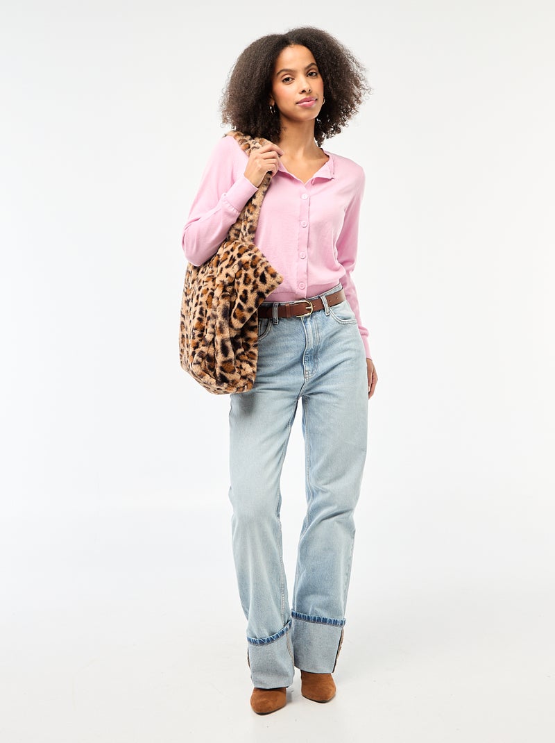 Gilet col rond uni Rose - Kiabi