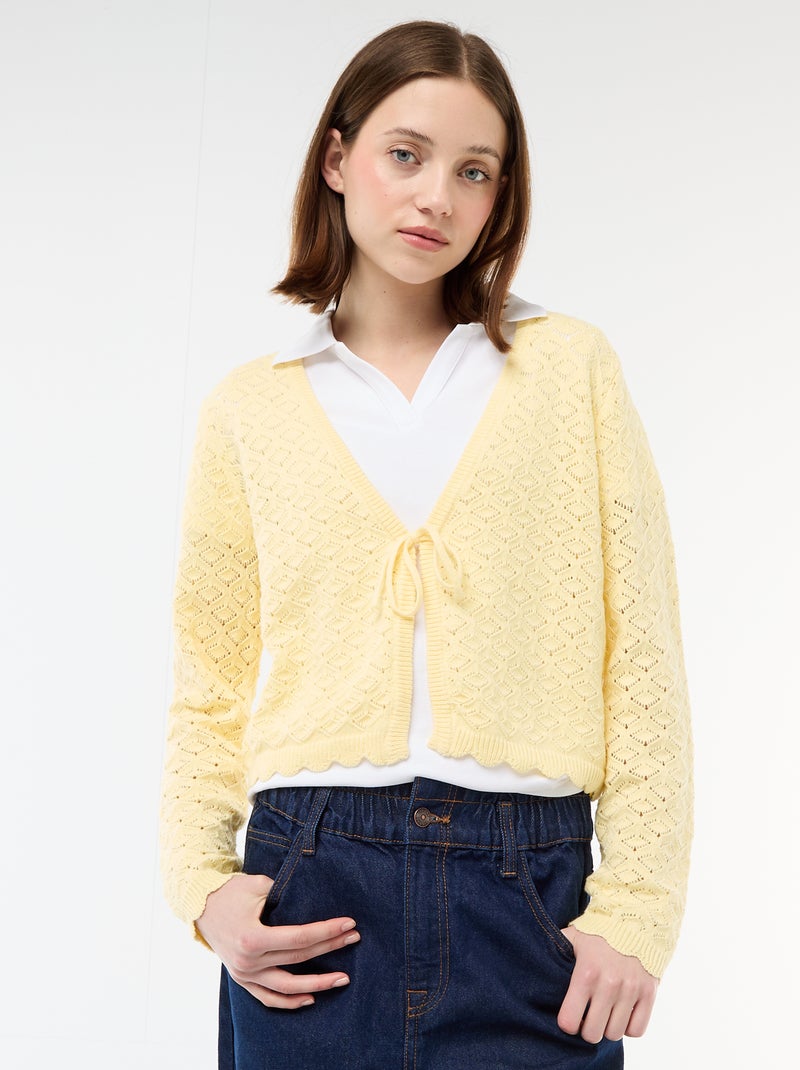 Gilet crochet à nouer festonné Jaune - Kiabi