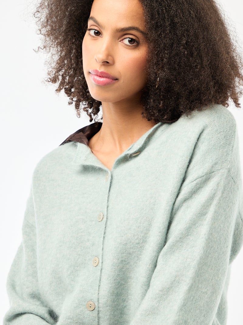 Gilet doux en laine et mohair Bleu vert - Kiabi