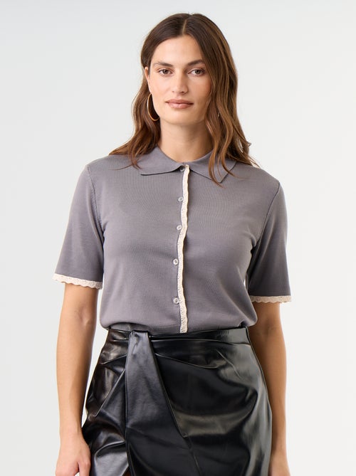 Gilet en maille à manches courtes avec dentelle - Kiabi