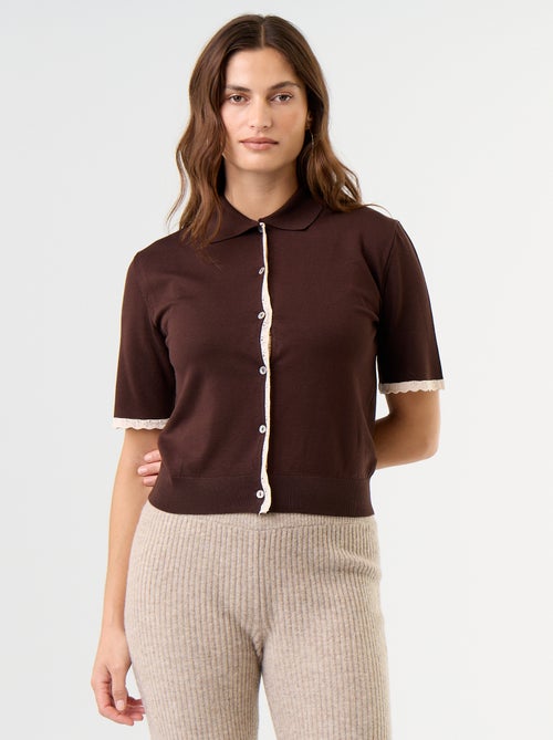 Gilet en maille à manches courtes avec dentelle - Kiabi