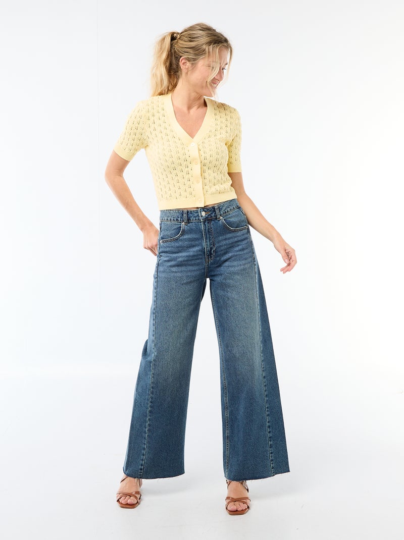 Gilet en maille ajourée à manches courtes Jaune - Kiabi