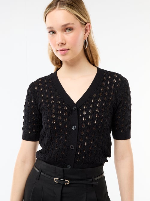 Gilet en maille ajourée à manches courtes - Kiabi