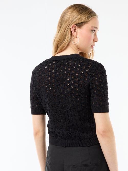 Gilet en maille ajourée à manches courtes - Kiabi