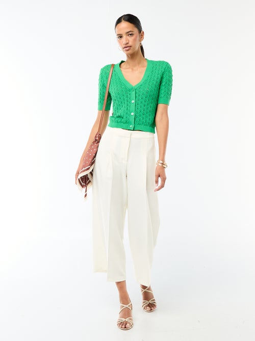 Gilet en maille ajourée à manches courtes - Kiabi