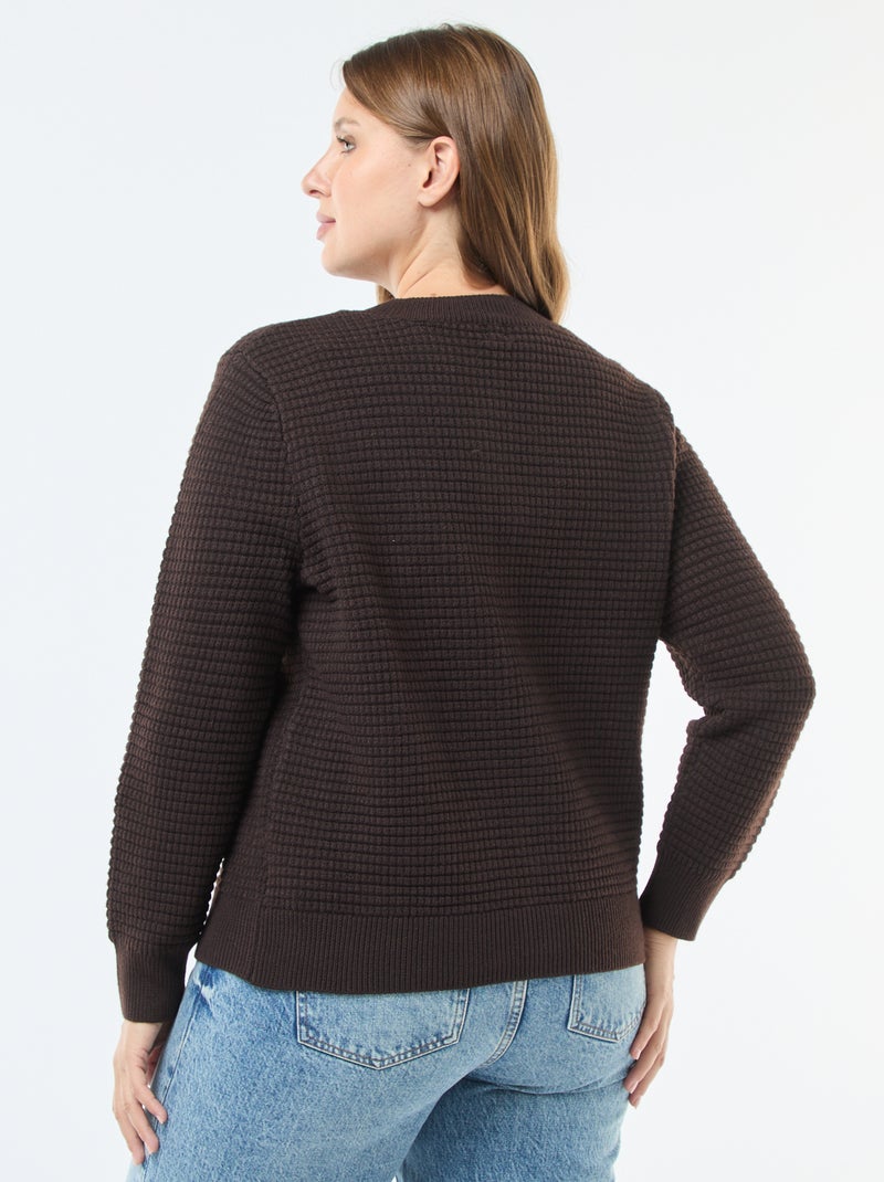 Gilet en maille gaufrée avec boutons dorés Marron - Kiabi