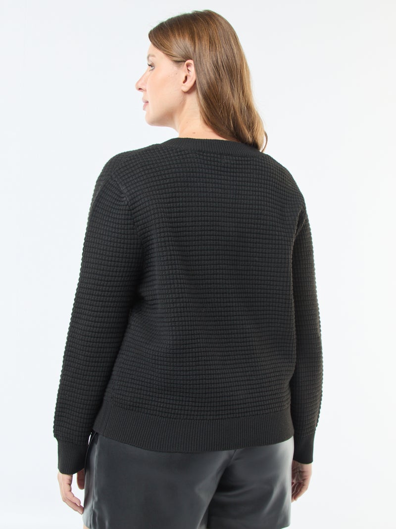 Gilet en maille gaufrée avec boutons dorés Noir - Kiabi