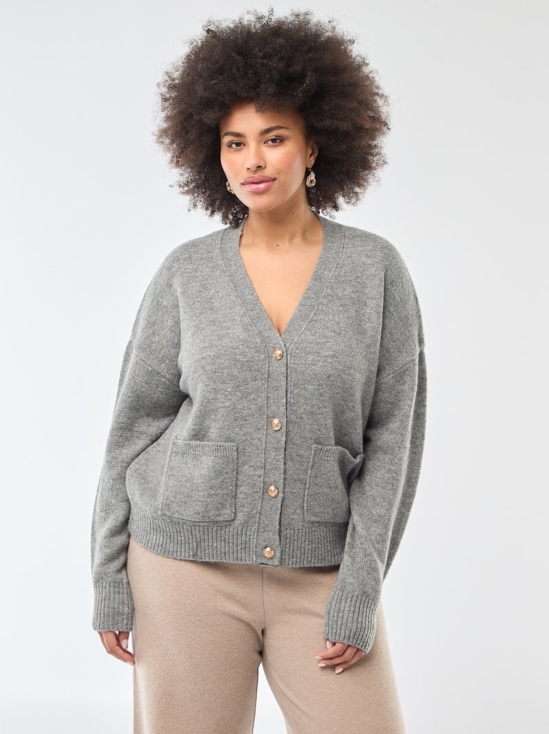 Gilet en maille grosse jauge Gris - Kiabi