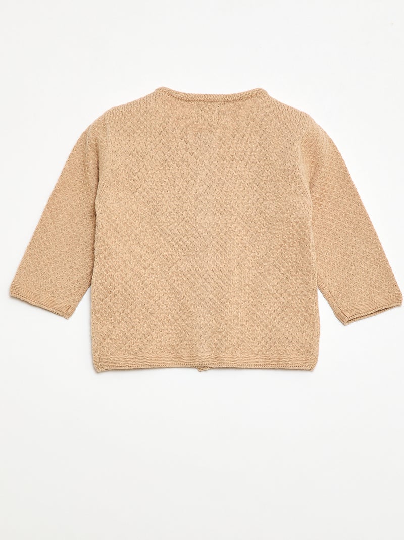 Gilet en point mousse uni Beige - Kiabi