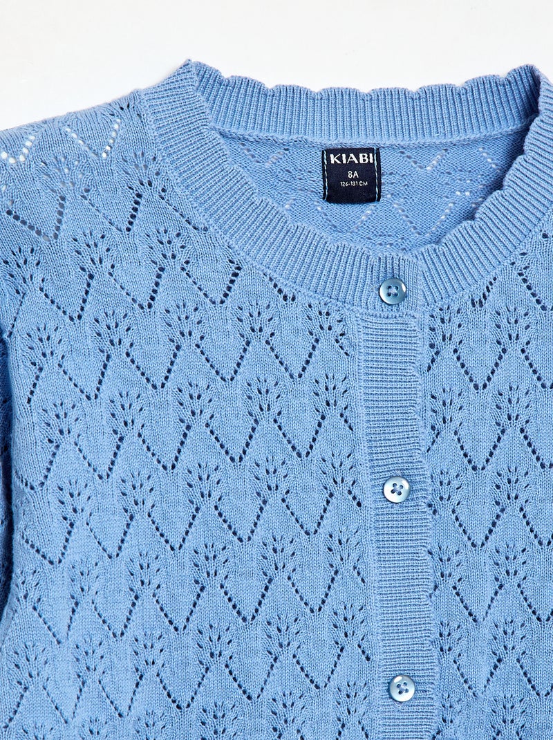 Gilet fantaisie en maille ajourée Bleu - Kiabi