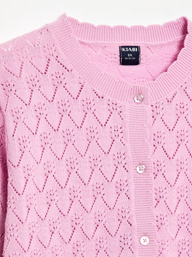 Gilet fantaisie en maille ajourée Rose - Kiabi