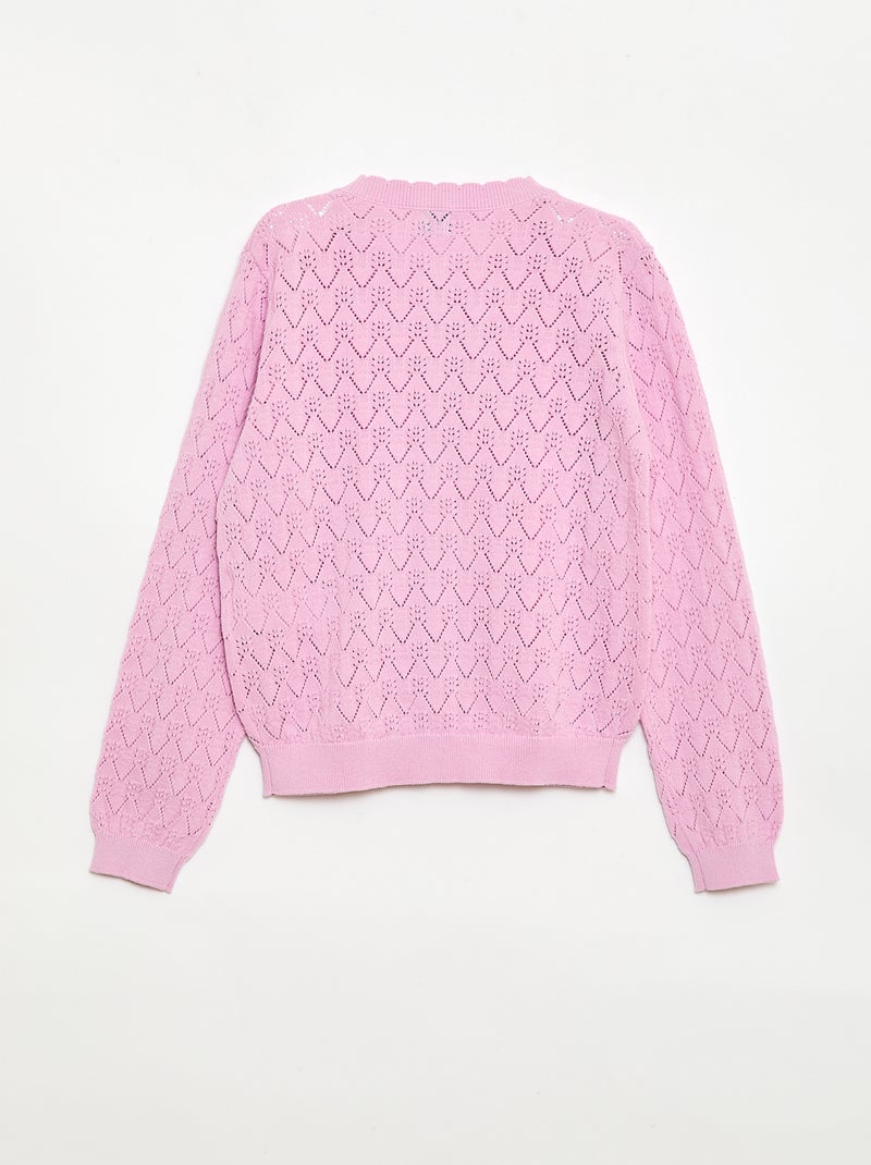 Gilet fantaisie en maille ajourée Rose - Kiabi