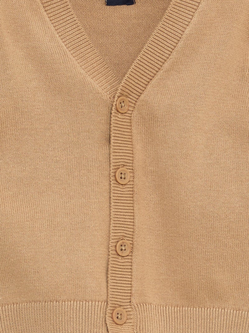 Gilet fine jauge col V Beige - Kiabi