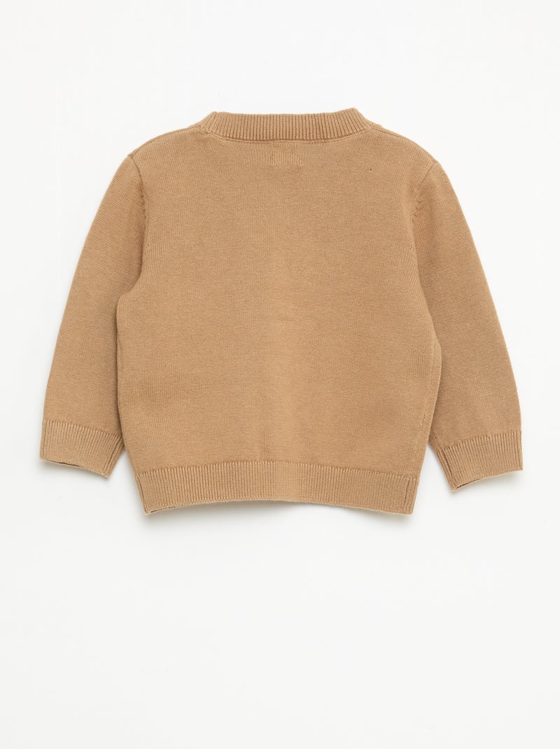 Gilet fine jauge col V Beige - Kiabi