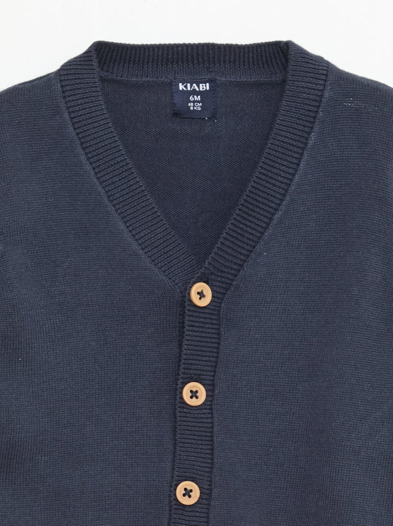 Gilet fine jauge col V Bleu - Kiabi