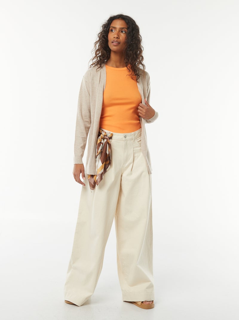 Gilet long en maille fine Beige - Kiabi