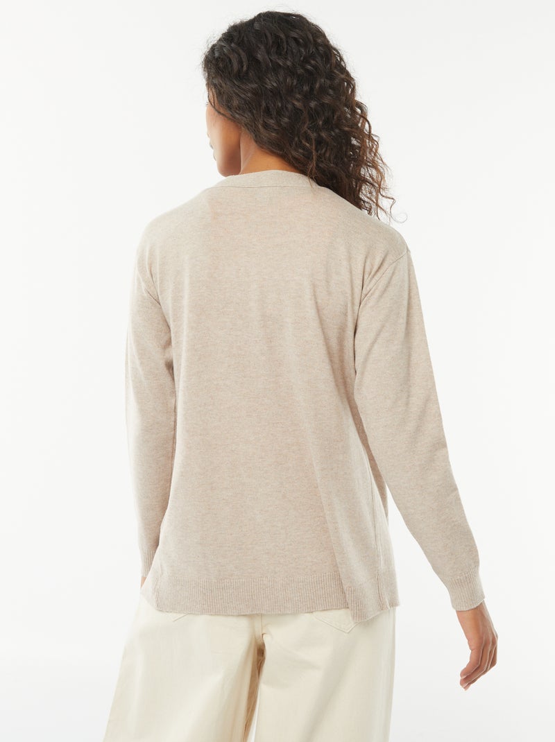 Gilet long en maille fine Beige - Kiabi