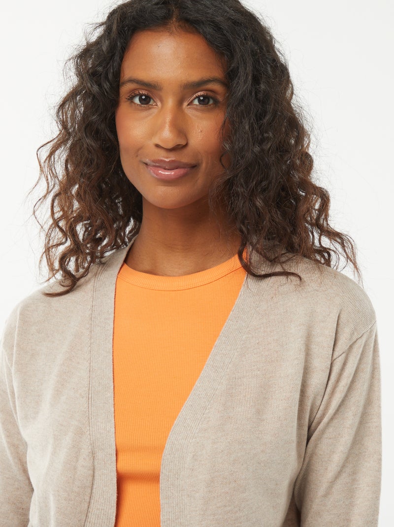 Gilet long en maille fine Beige - Kiabi