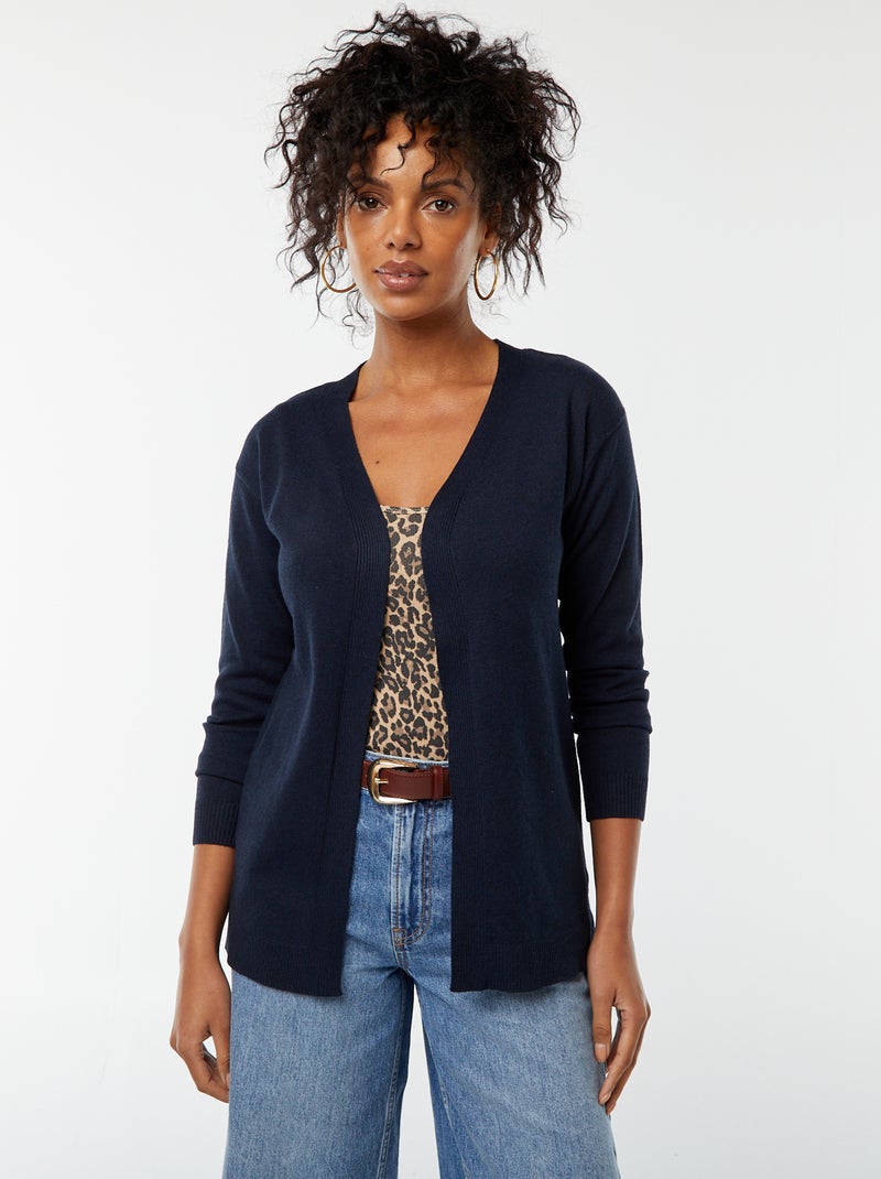 Gilet long en maille fine Bleu - Kiabi