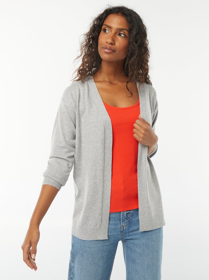 Gilet long en maille fine Gris - Kiabi