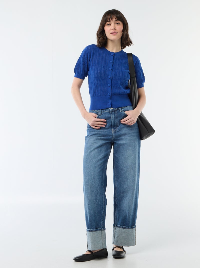 Gilet manches courtes en maille ajourée Bleu - Kiabi