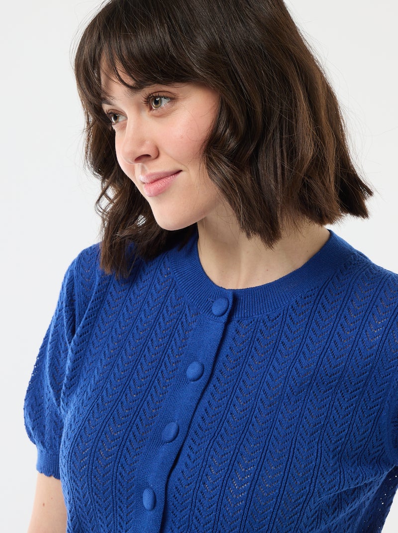 Gilet manches courtes en maille ajourée Bleu - Kiabi