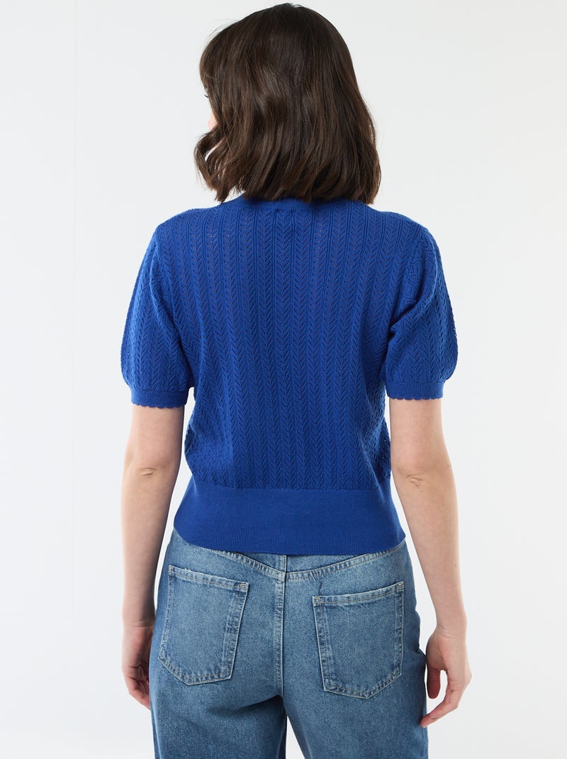 Gilet manches courtes en maille ajourée Bleu - Kiabi