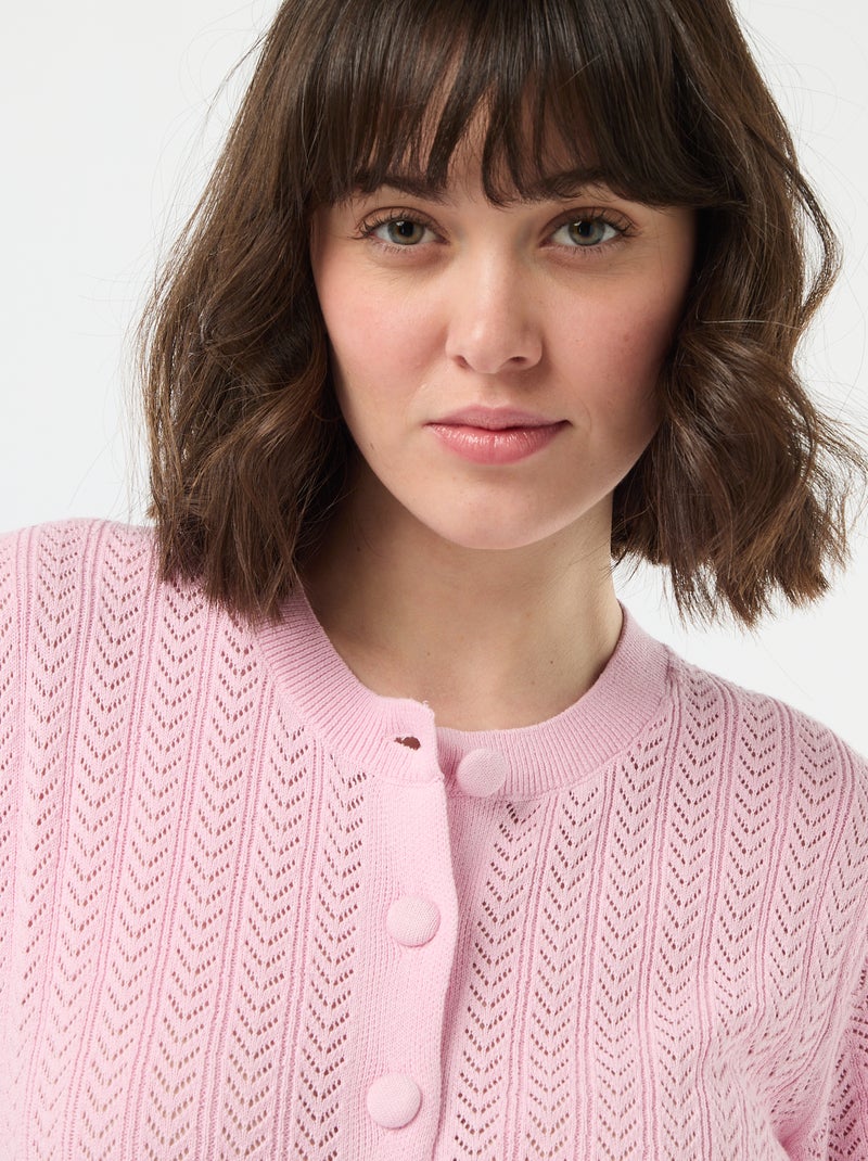 Gilet manches courtes en maille ajourée Rose - Kiabi