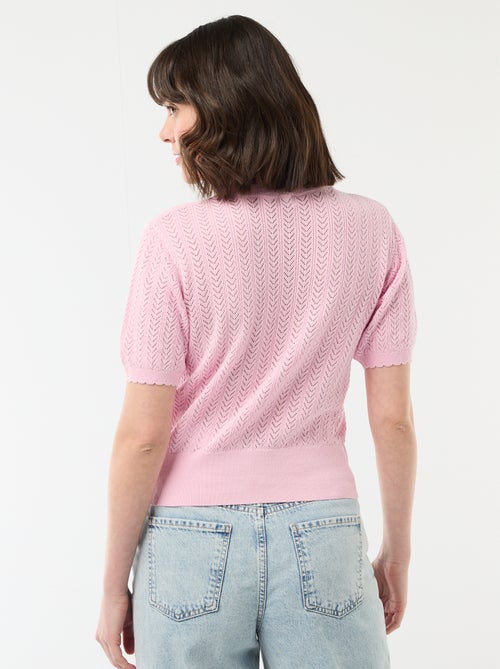 Gilet manches courtes en maille ajourée - Kiabi