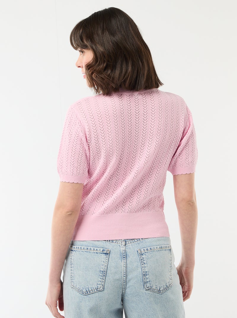 Gilet manches courtes en maille ajourée Rose - Kiabi