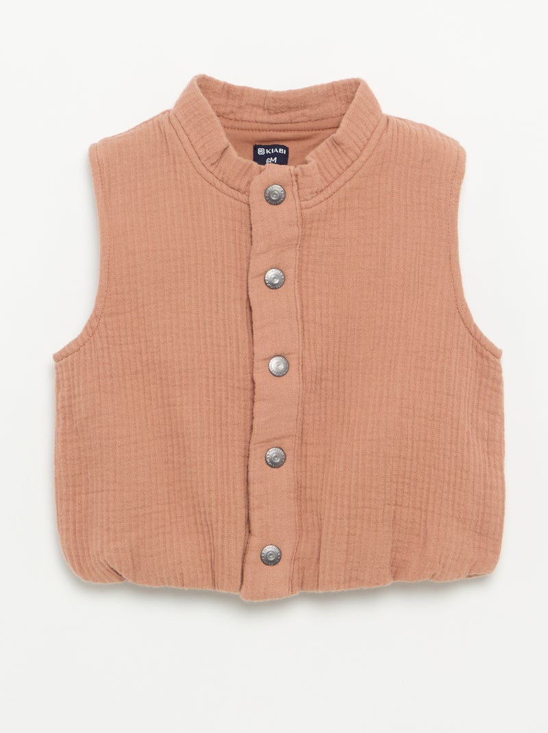 Gilet sans manches en double gaze de coton Marron - Kiabi
