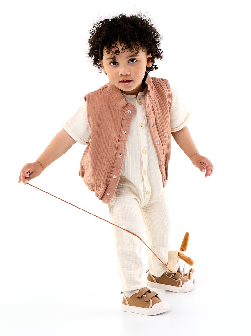 Gilet sans manches en double gaze de coton Marron - Kiabi