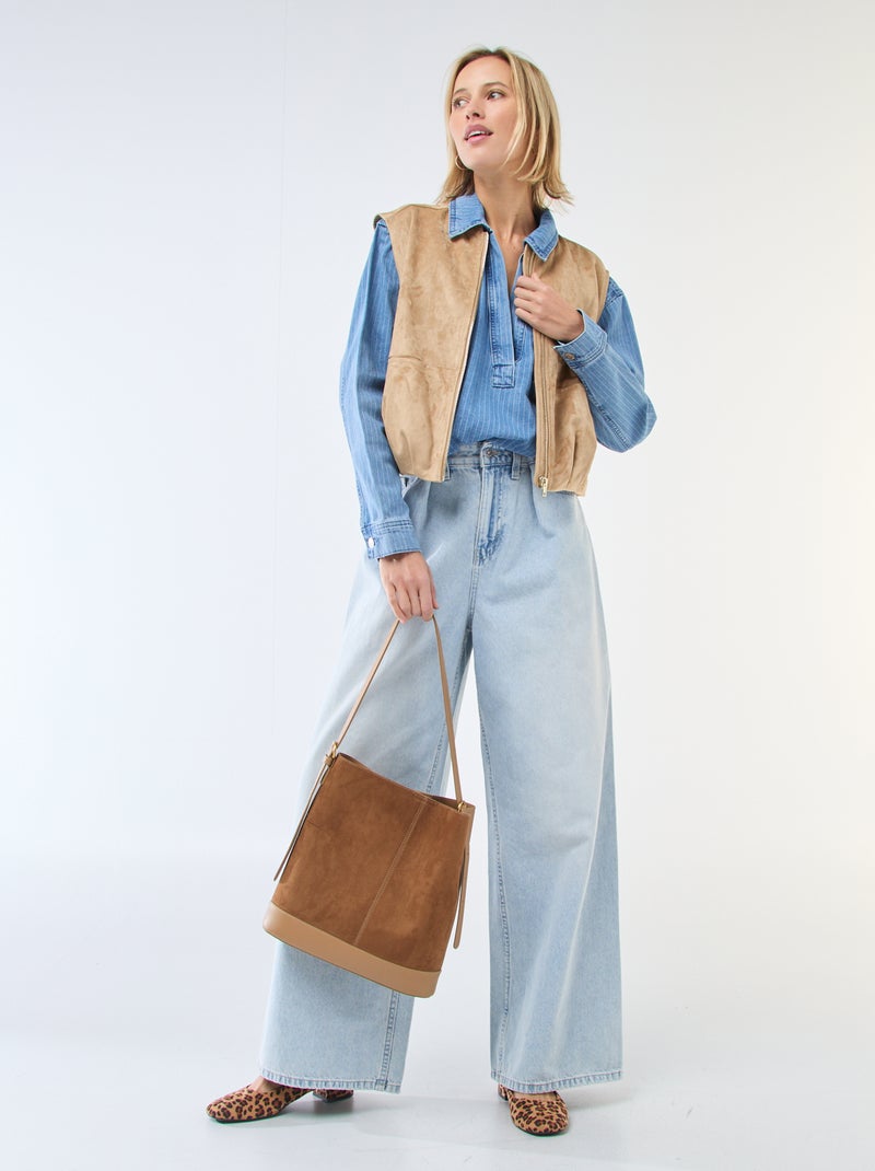 Gilet smanicato in suede Beige - Kiabi