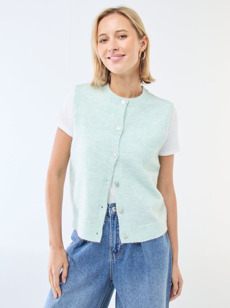 Gilet smanicato tinta unita Verde - Kiabi